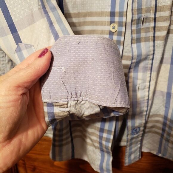 Bugatchi Plaid Button Down Shirt Flip Cuff Shirt - Picture 3 of 8